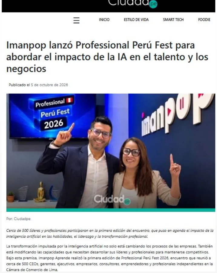 Captura: CiudadPe — Imanpop lanzó Professional Perú Fest para abordar el impacto de la IA en el talento