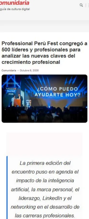 Captura: Comunidaria — Professional Perú Fest congregó a 500 líderes y profesionales