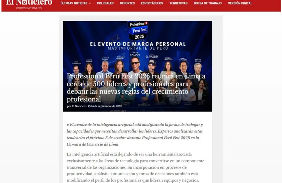 Captura: El Noticiero — Professional Perú Fest 2026 reunirá a cerca de 500 líderes y profesionales