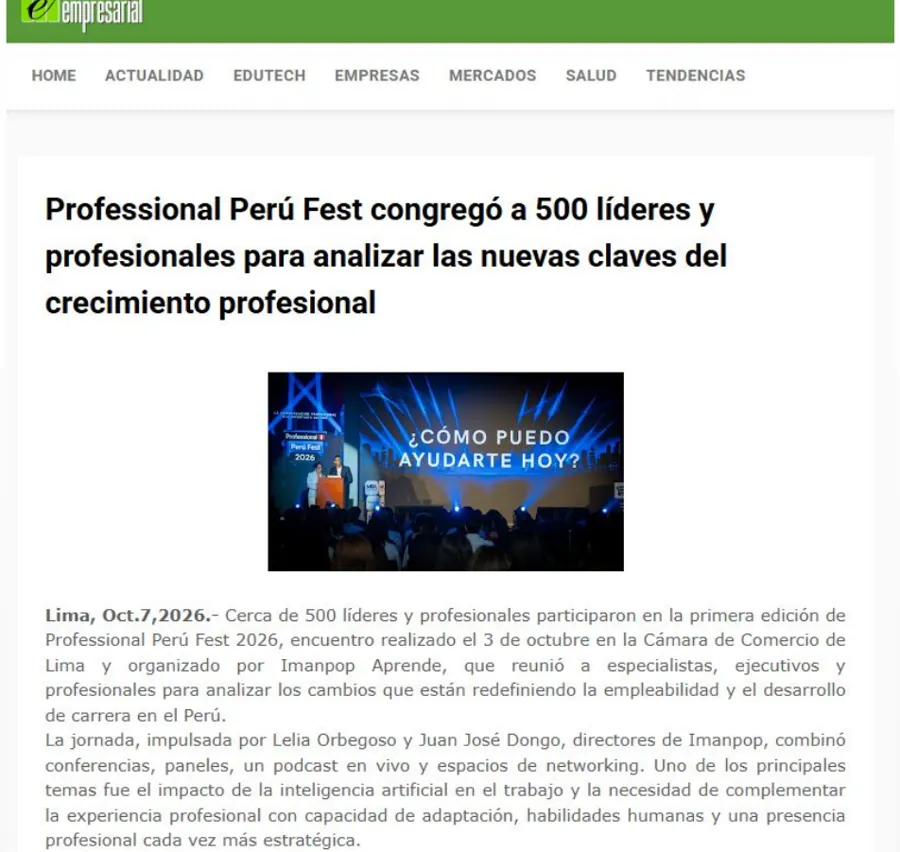 Captura: Mercado Empresarial — Professional Perú Fest congregó a 500 líderes y profesionales