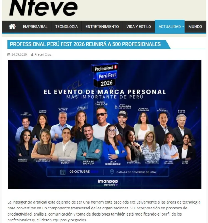 Captura: Nteve — Professional Perú Fest 2026 reunirá a 500 profesionales