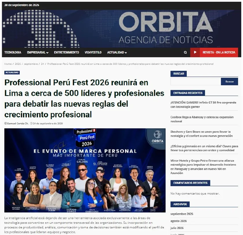 Captura: Órbita — Professional Perú Fest 2026 reunirá a cerca de 500 líderes y profesionales