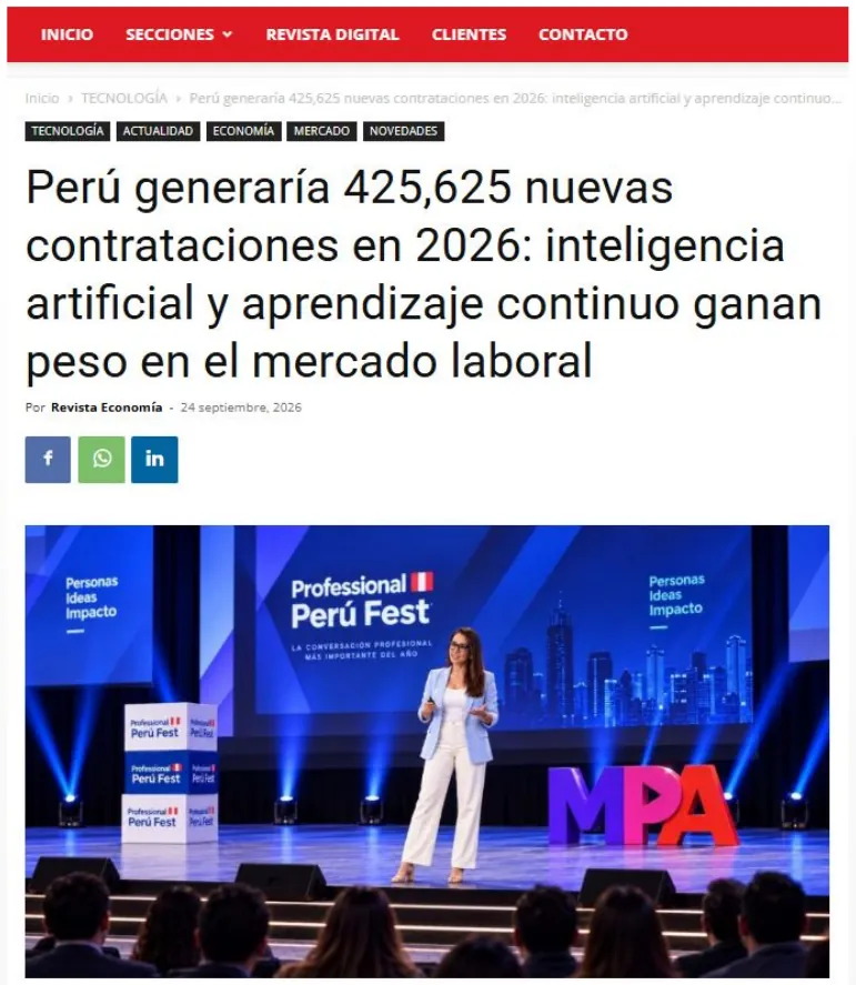 Captura: Revista Economía — Perú generaría 425,625 nuevas contrataciones en 2026